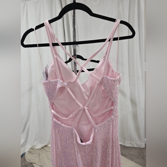 Morgan & Co Ice Pink Sequin Strappy Back Gown - Picture 5 of 8